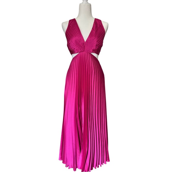 Abercrombie & Fitch Pink Satin Pleated Cutout Maxi Dress NWT Size Small - Picture 5 of 15